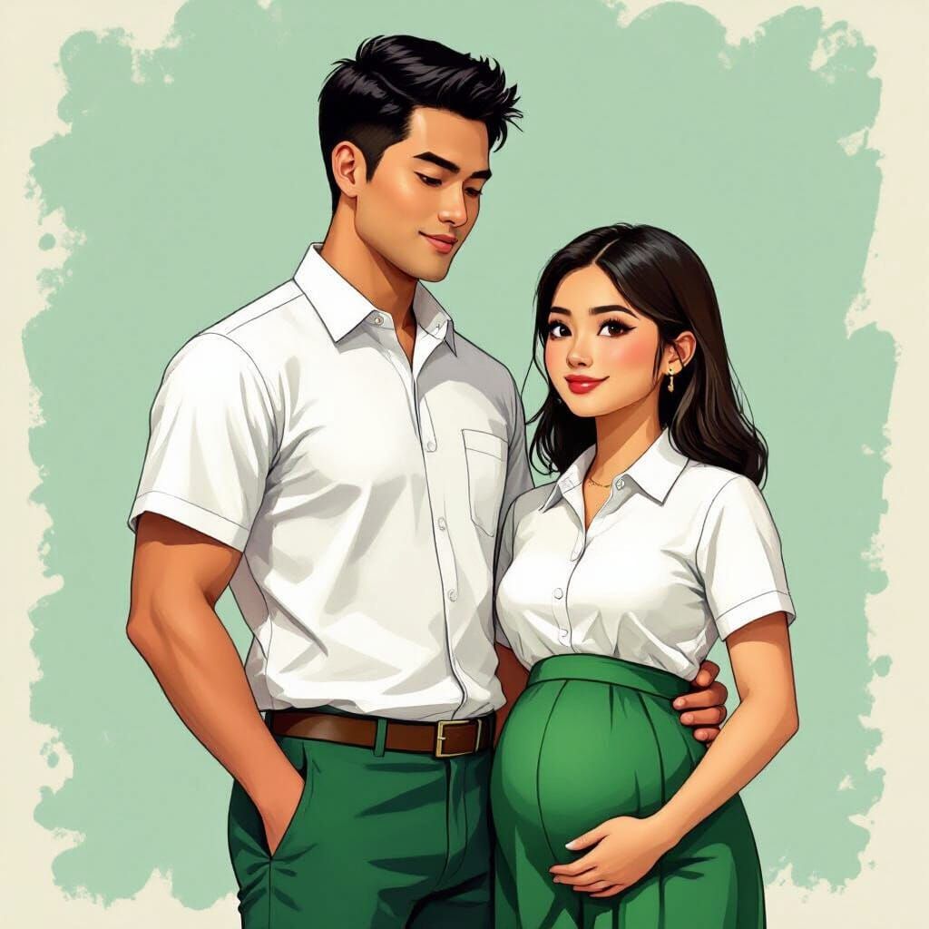 Buff Malaysian Student in School Uniform, Digital Art
