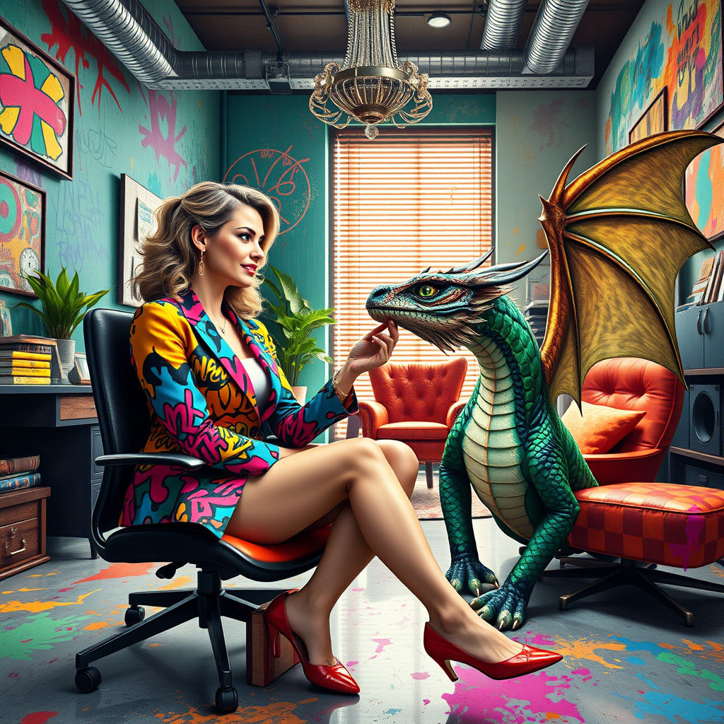 Dragon Petting Business Owner in Street Art Office
