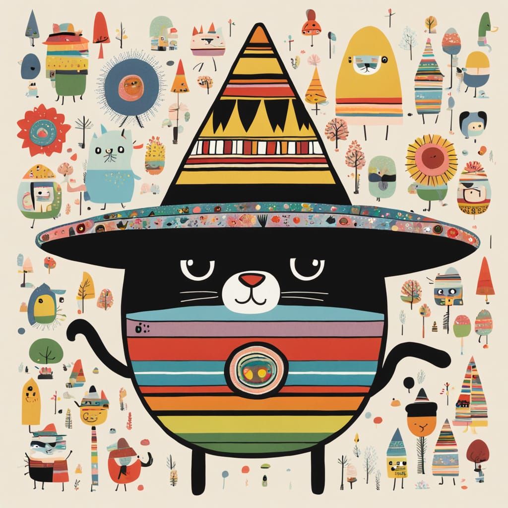 Colorful Cat with Sombrero Illustration