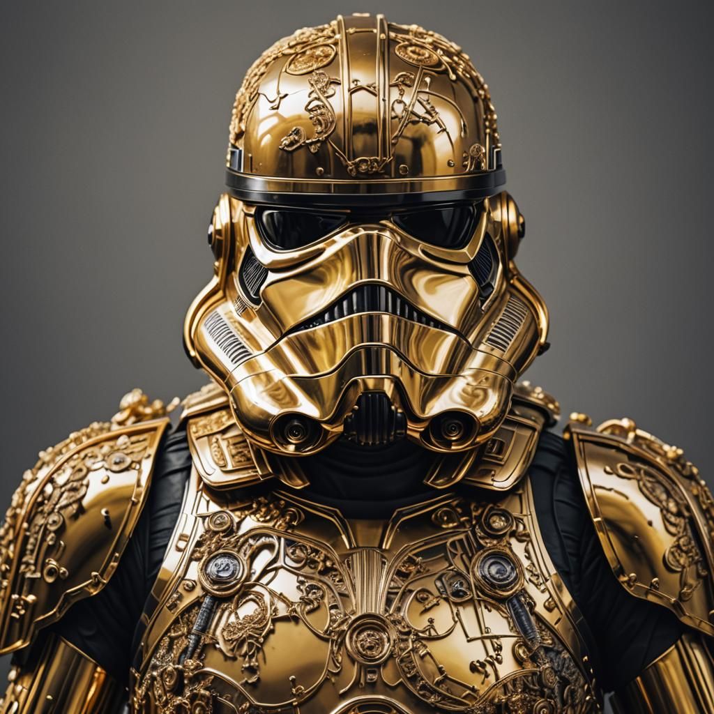 Gold Stormtrooper: Hyperrealistic Star Wars Portrait