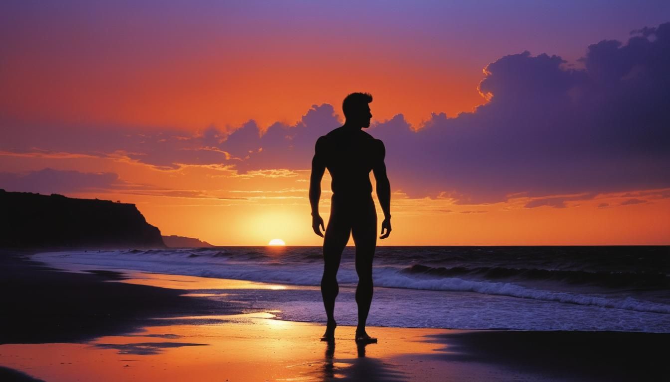 Silhouette of Man at Sunset in Surreal Style