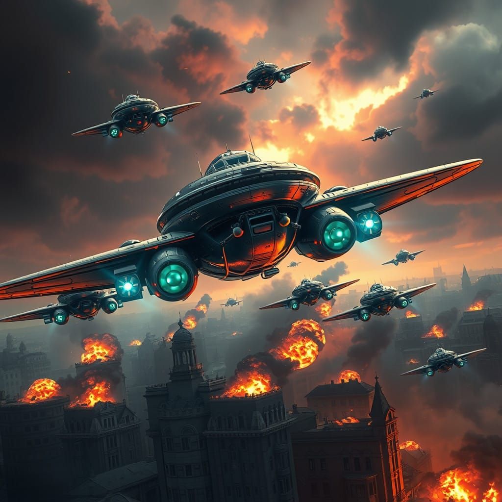 Fantastical WWII Invasion by Metallic UFOs in Dystopian Futu...