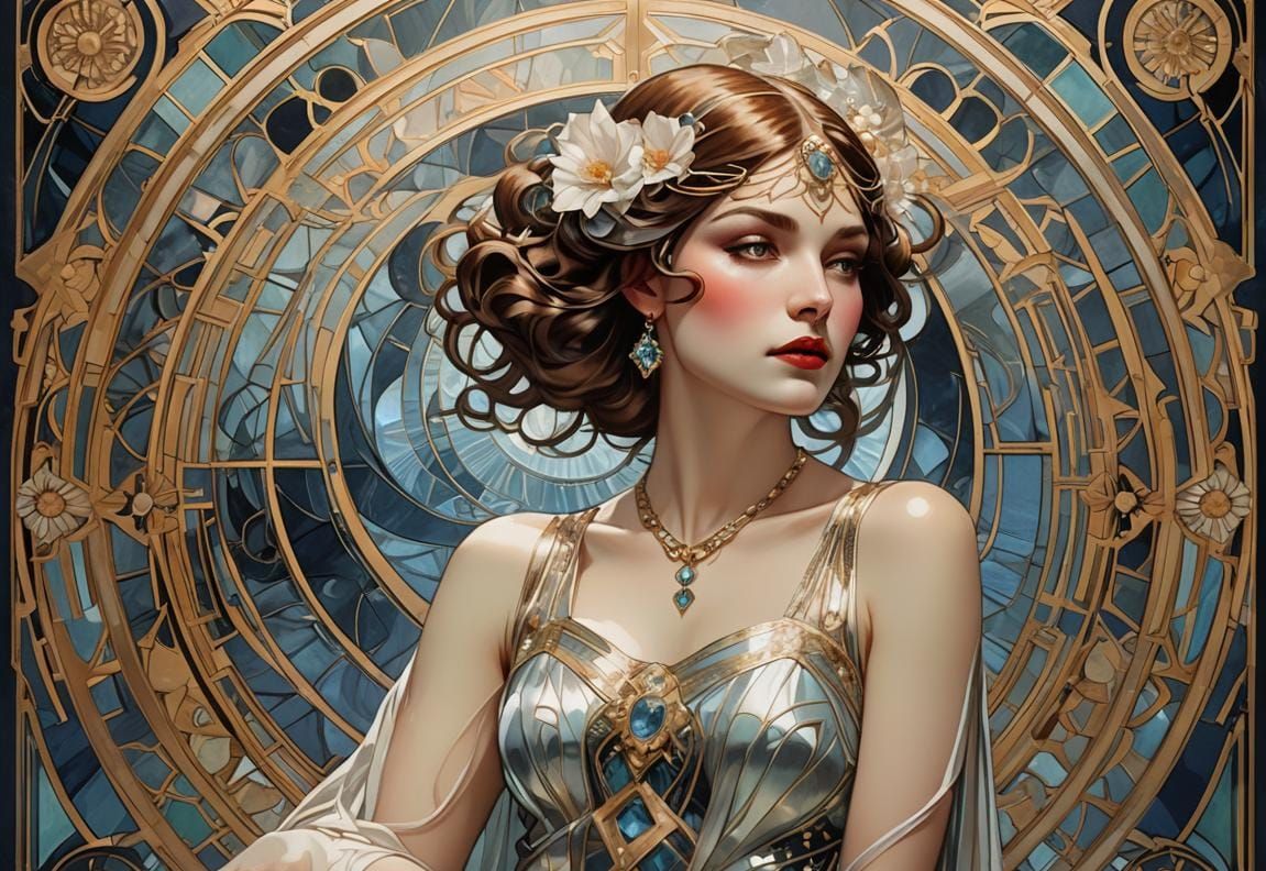 Ethereal Manic Pixie Dream Girl in Art Deco Style