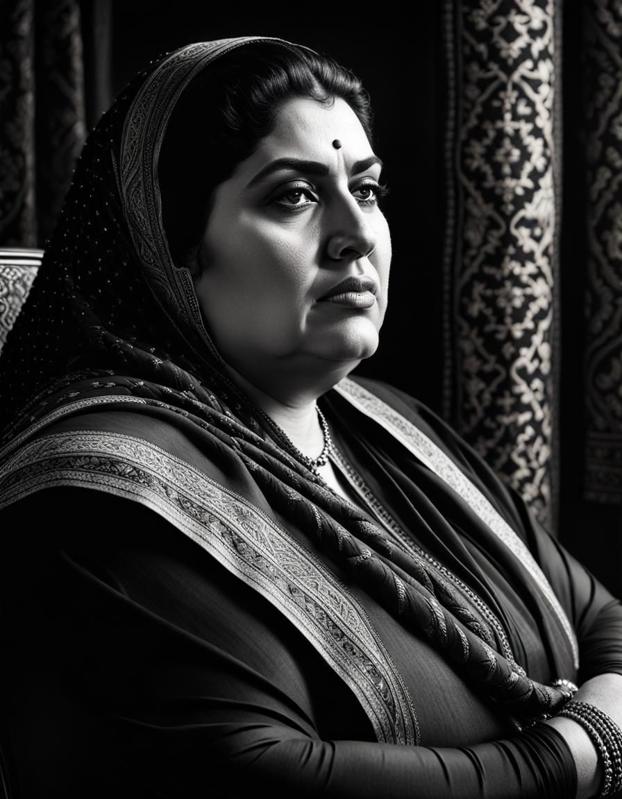 Hyperrealistic Charcoal Portrait of Middle Eastern Woman