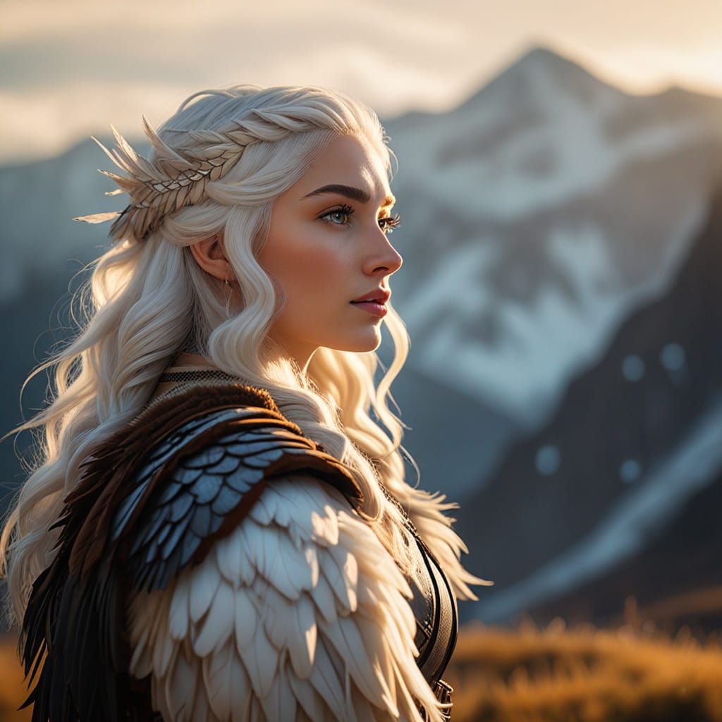 Ethereal Norse Goddess Skadi Hunts in Snow-Capped Mountains