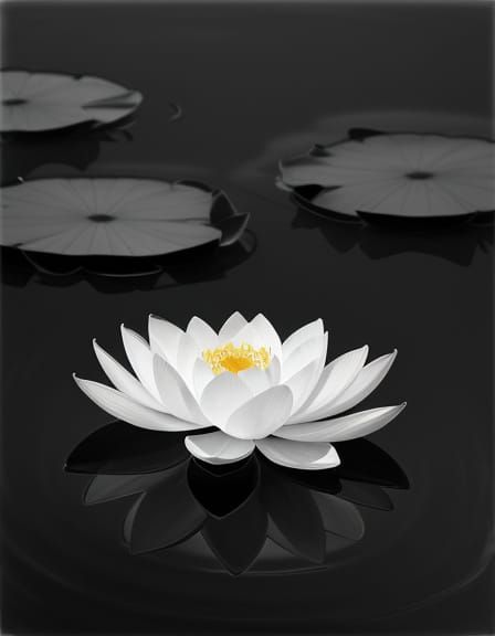 Elegant Black and White Lotus in Monochromatic Oil Painting