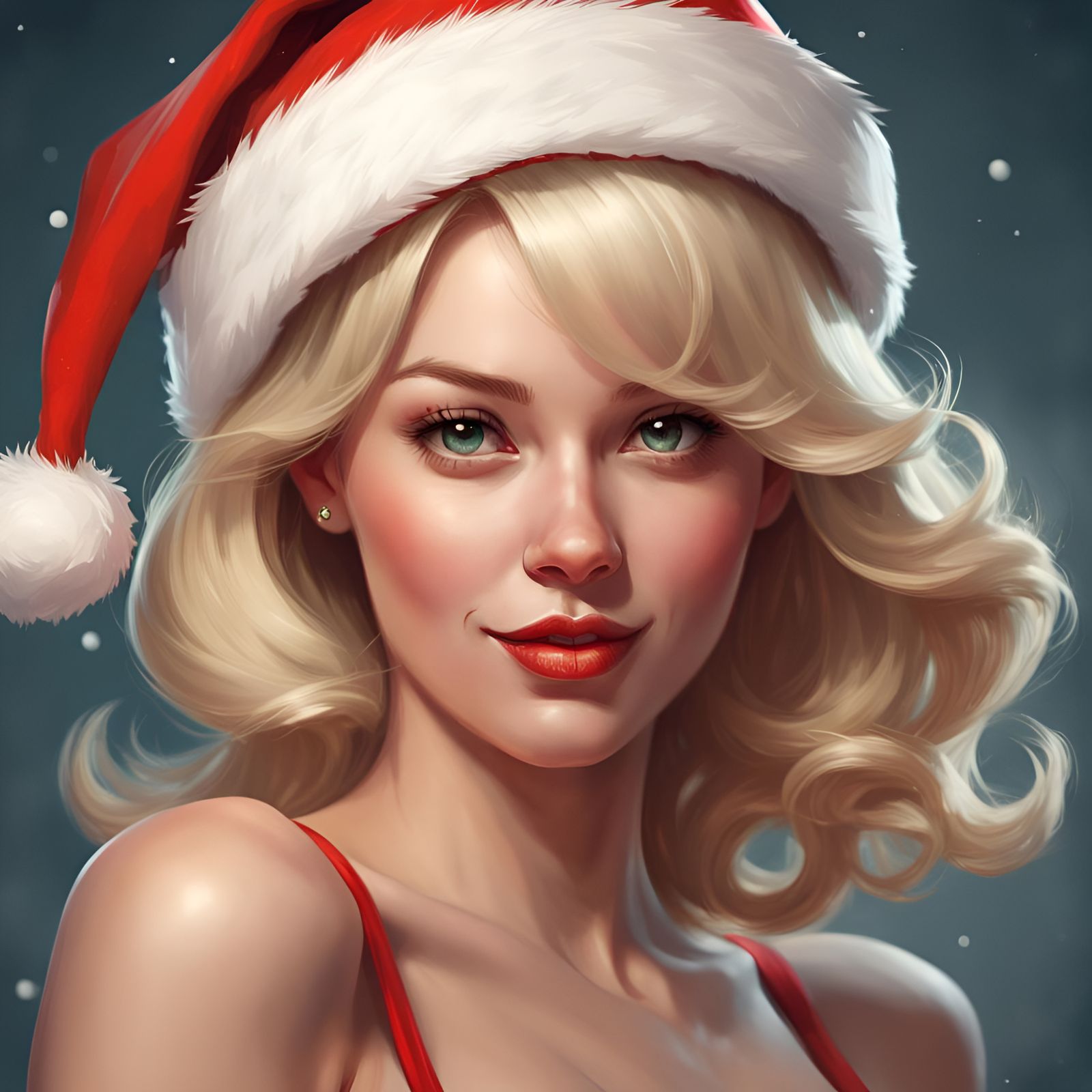 Blonde Woman in Santa Hat Digital Illustration