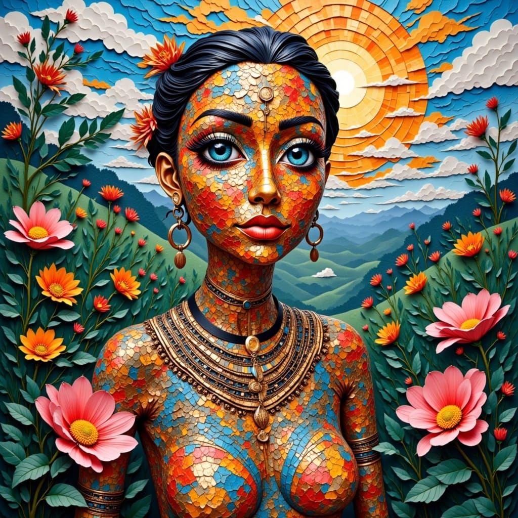 Surreal Sunlit Dreamscape in Whimsical Paper Cut Style