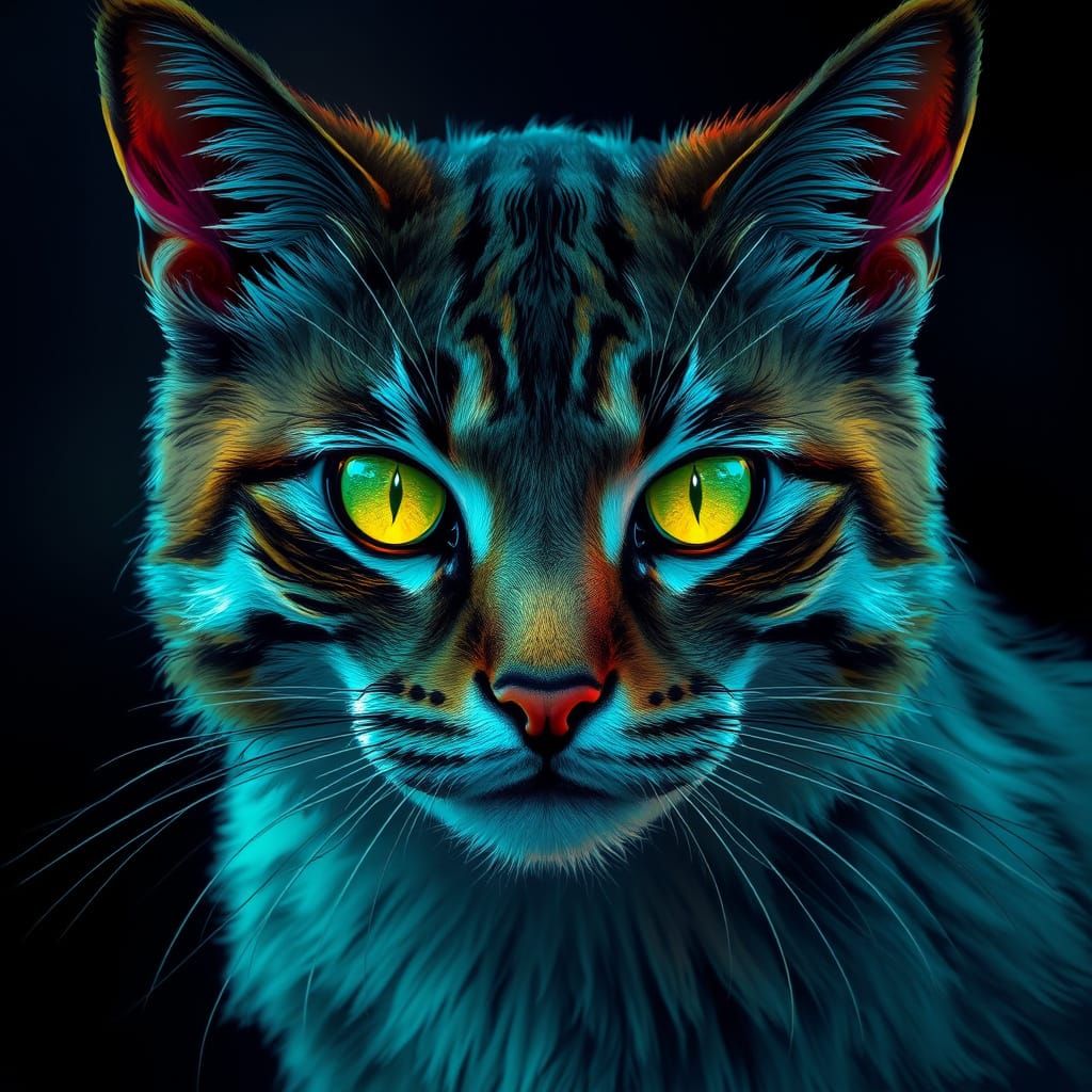 Majestic Cat Illuminated by Ethereal Light in a Fantasy Real...