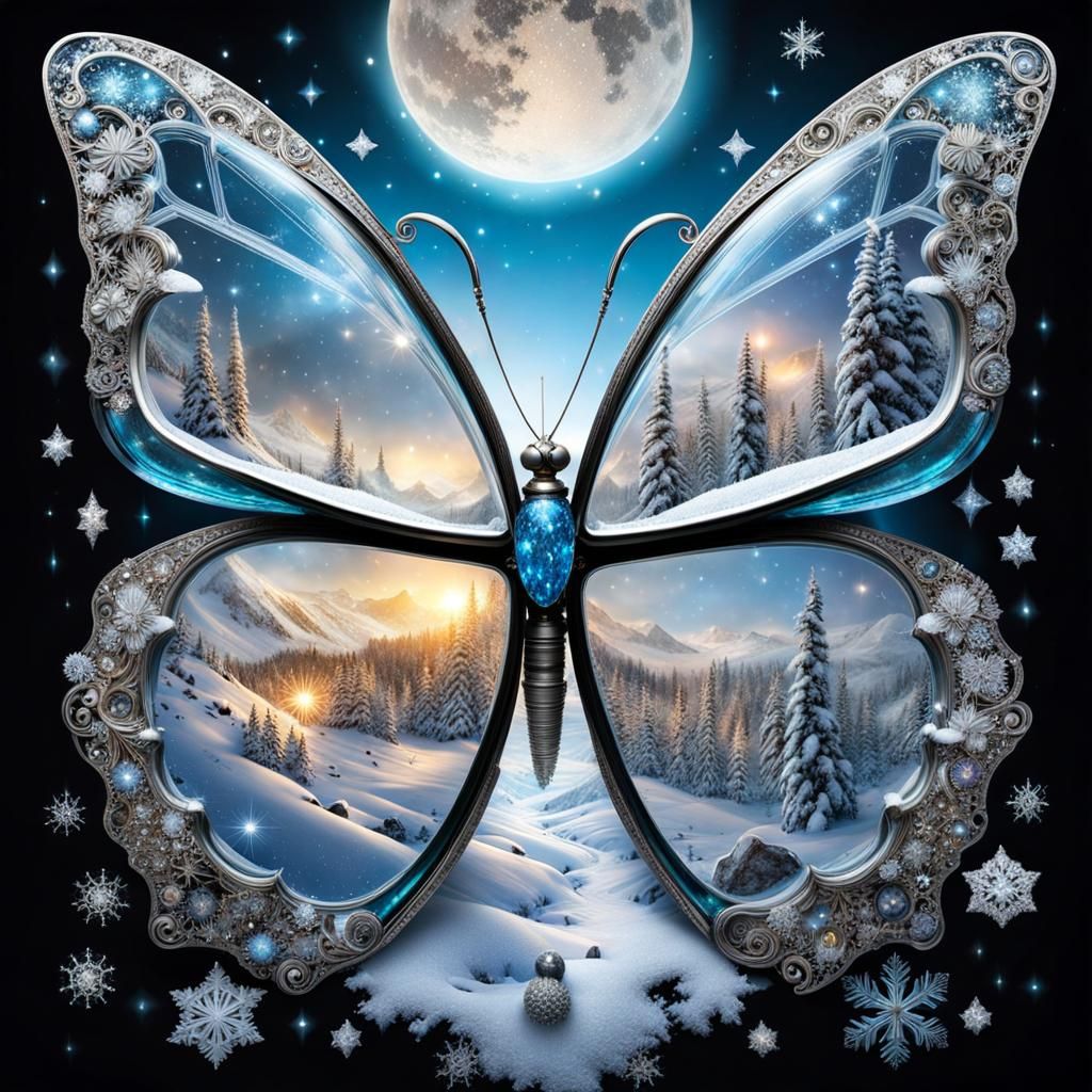 Crystal Butterfly Picture Album with Snowy Landscape