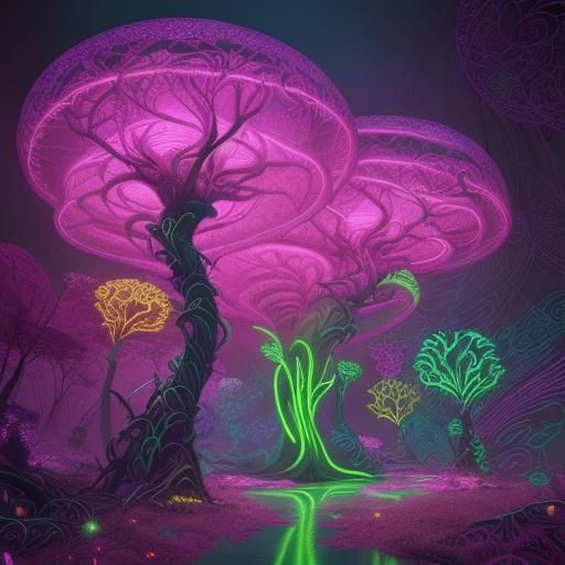 Fractal Digital World with Neon Highlights