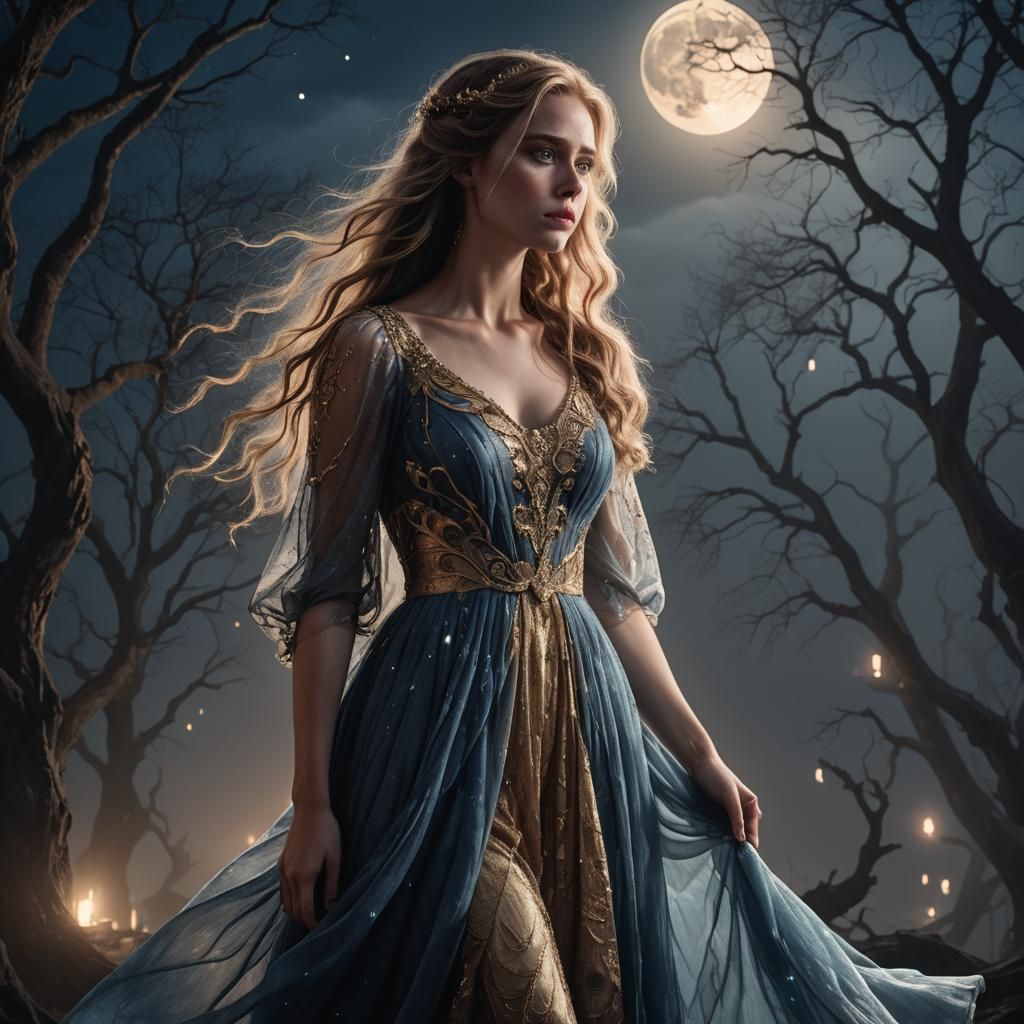 Heartbroken Girl in Moonlit Dark Fantasy Style