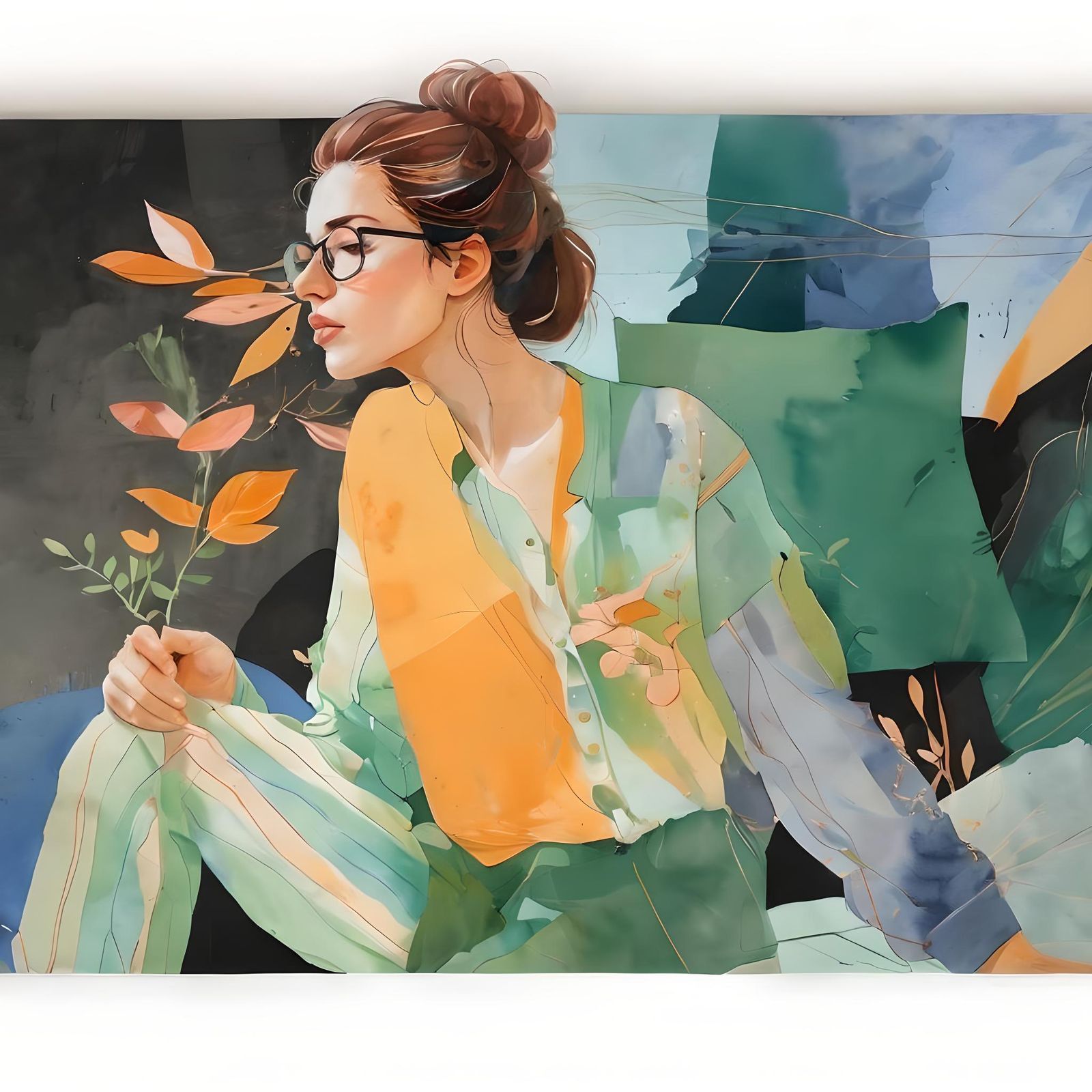 Female Figure with Flower in Watercolor and Mixed Media