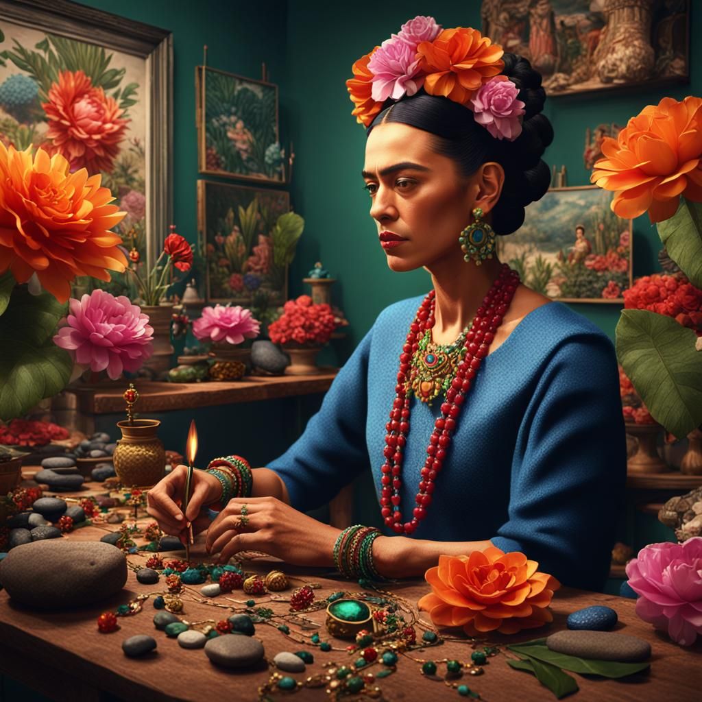 Frida Kahlo Creates Jewelry: Detailed Matte Painting