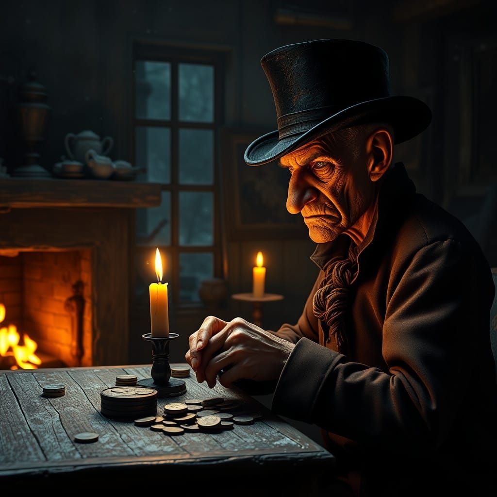 Dismal Gentleman Counts Coins in a Haunting, 18th Century St...