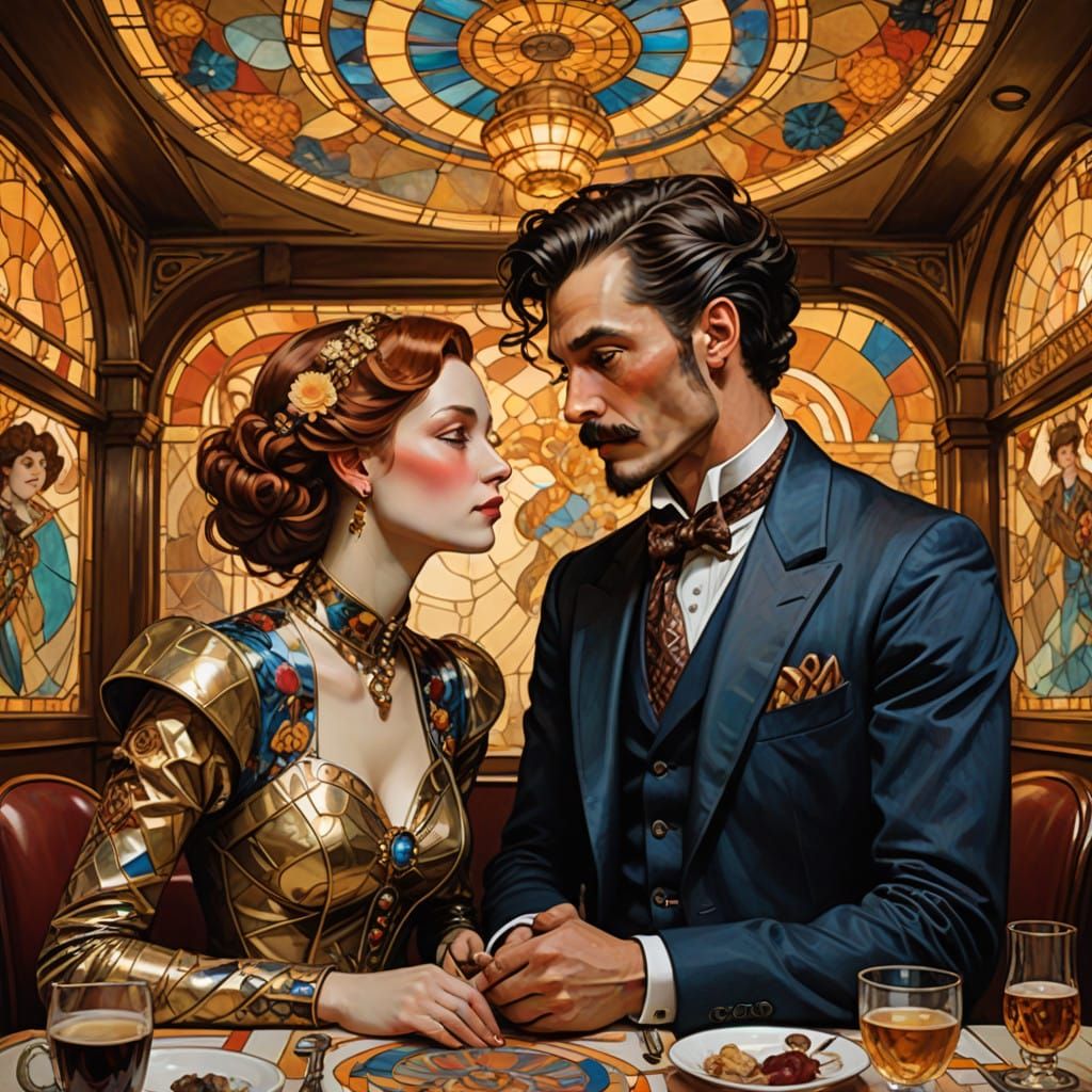 Bustling Wiener Kaffeehaus Scene in Opulent Jugendstil Style