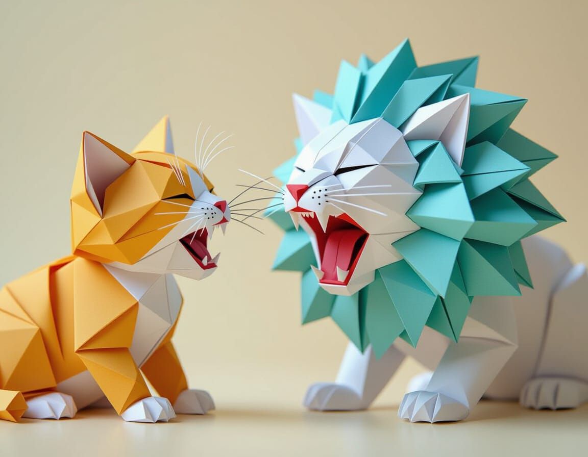 Origami Kitten Transforms into Lion Roar