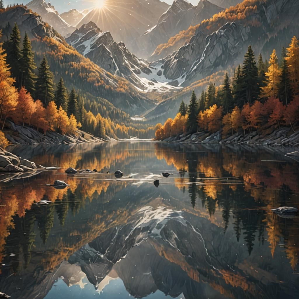 Mountain Lake Reflection in Autumn Brilliance