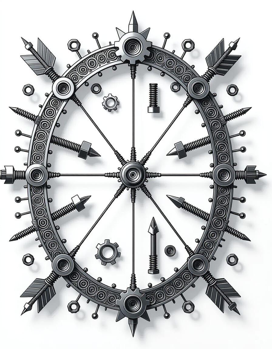 Intricate Metal Spare Parts Bow and Arrow Fractal Art