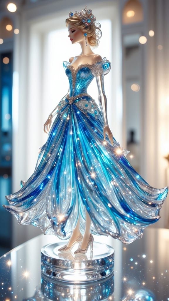 Crystal Cinderella Sculpture in Luminous Stained Glass Gown