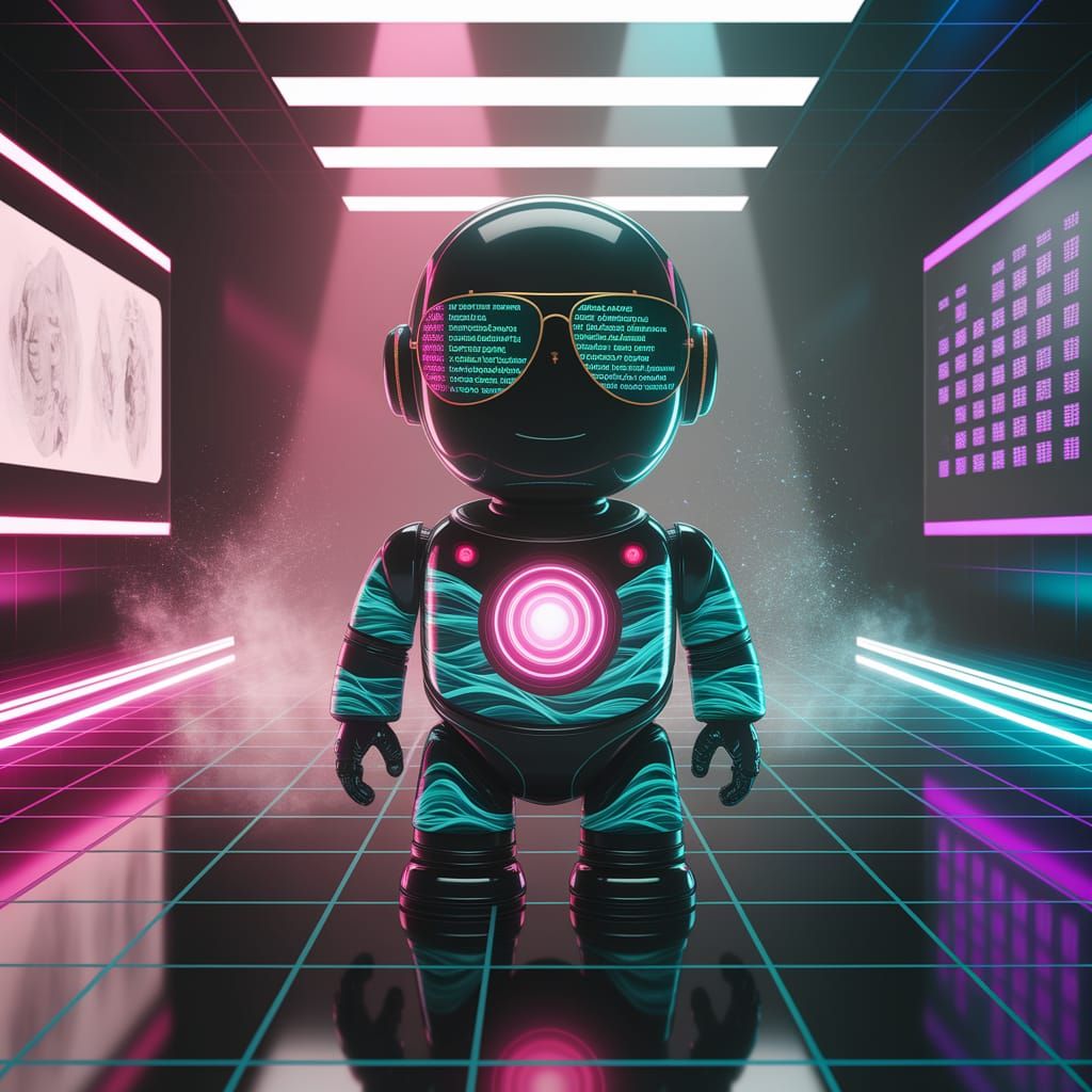 Sleek Cyberbot Illuminated in Futuristic Neon Glow
