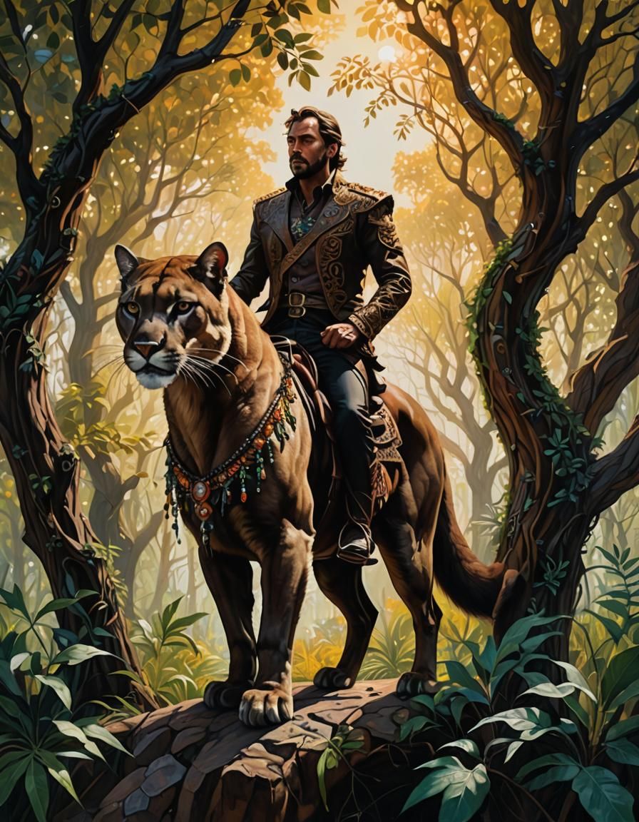 Surreal Warcat and Rider in Oil Painting