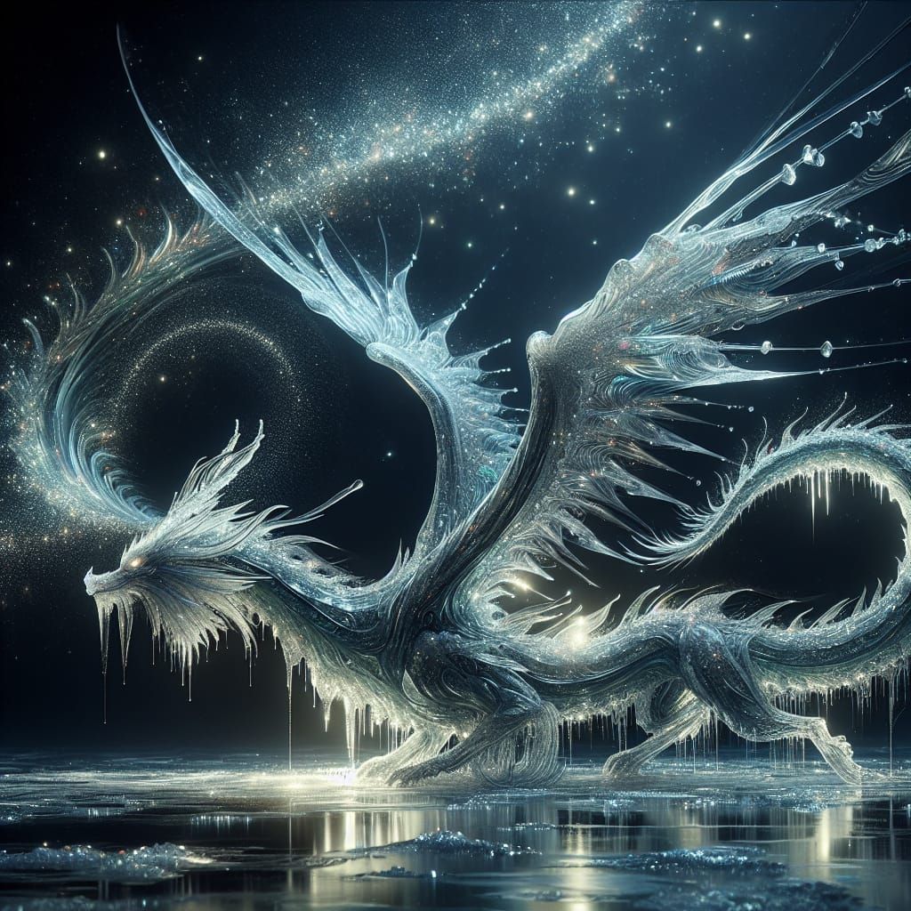Ice and Water Dragon with Sparkling Magical Glow