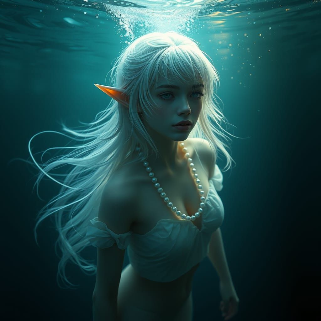 Ethereal Elf in Ocean Depths: Fantasy Concept Art