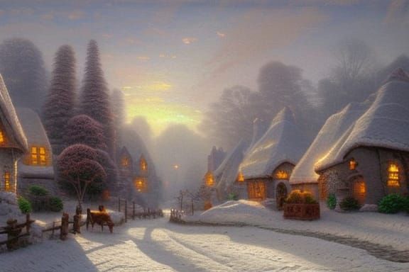 Ethereal Winter Village in Hyperdetailed Fantasy Style
