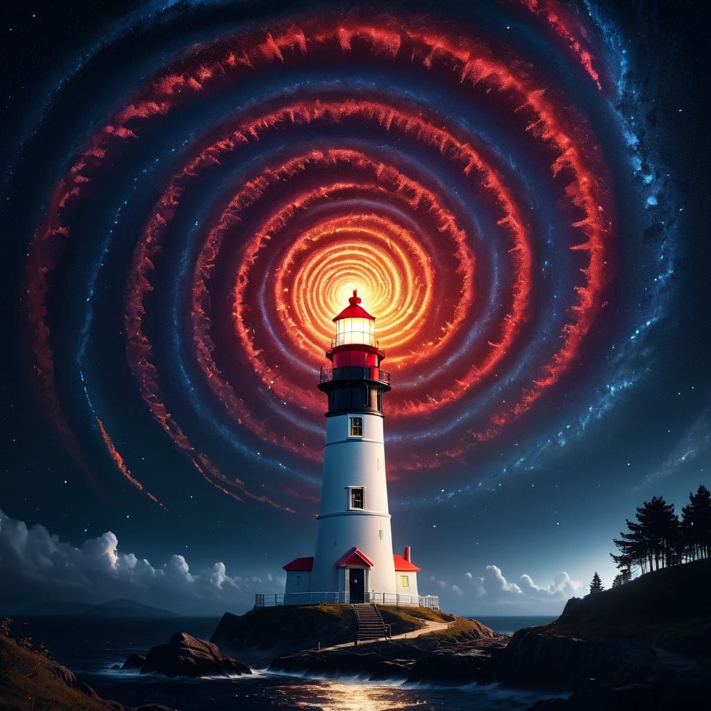 Ethereal Nocturnal Lighthouse Scene in Hyperrealistic Style