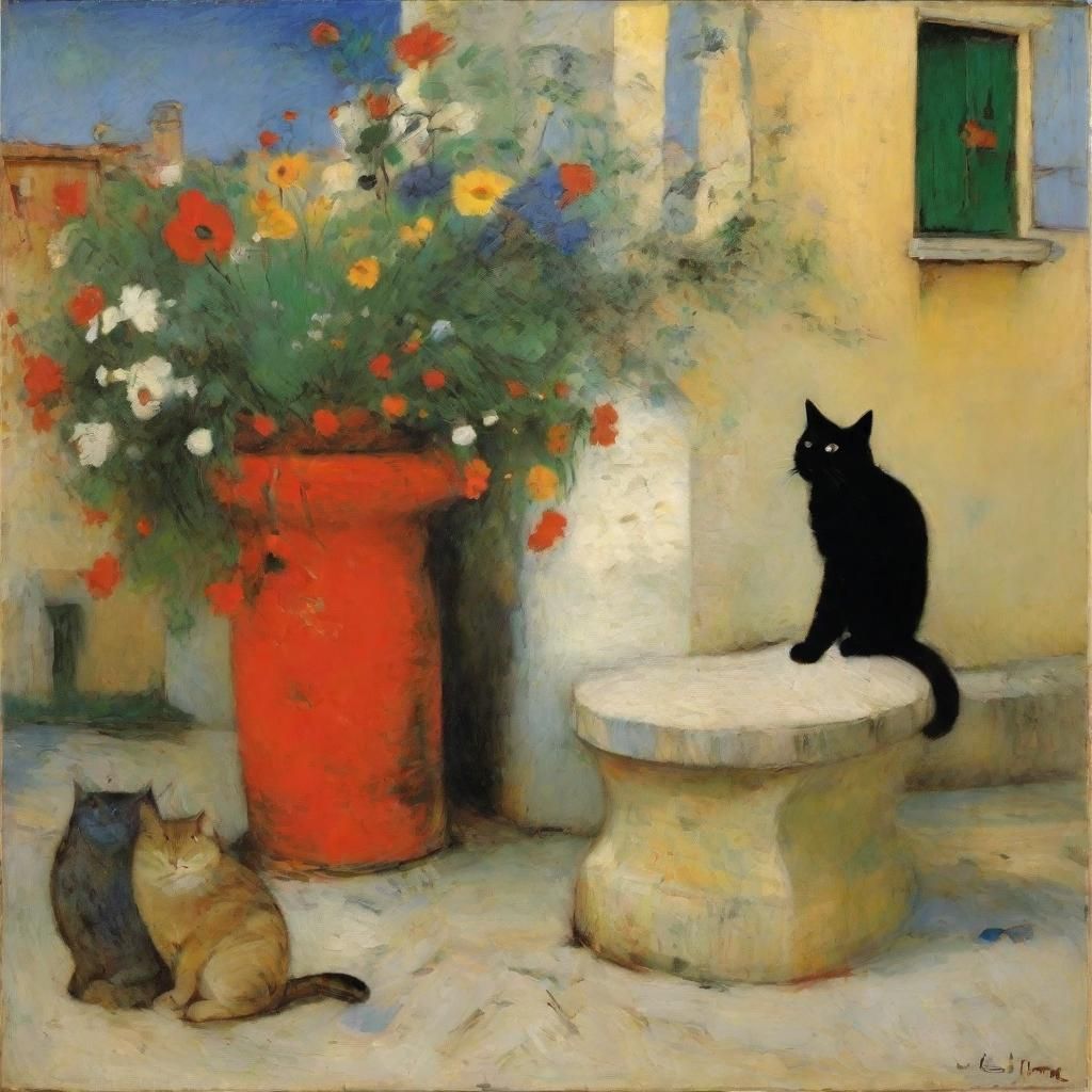 Surreal Cat Landscape Inspired by Miró and Levitan