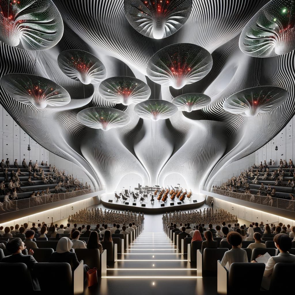Futuristic Auditorium with Organic Design and Ambient Lighti...