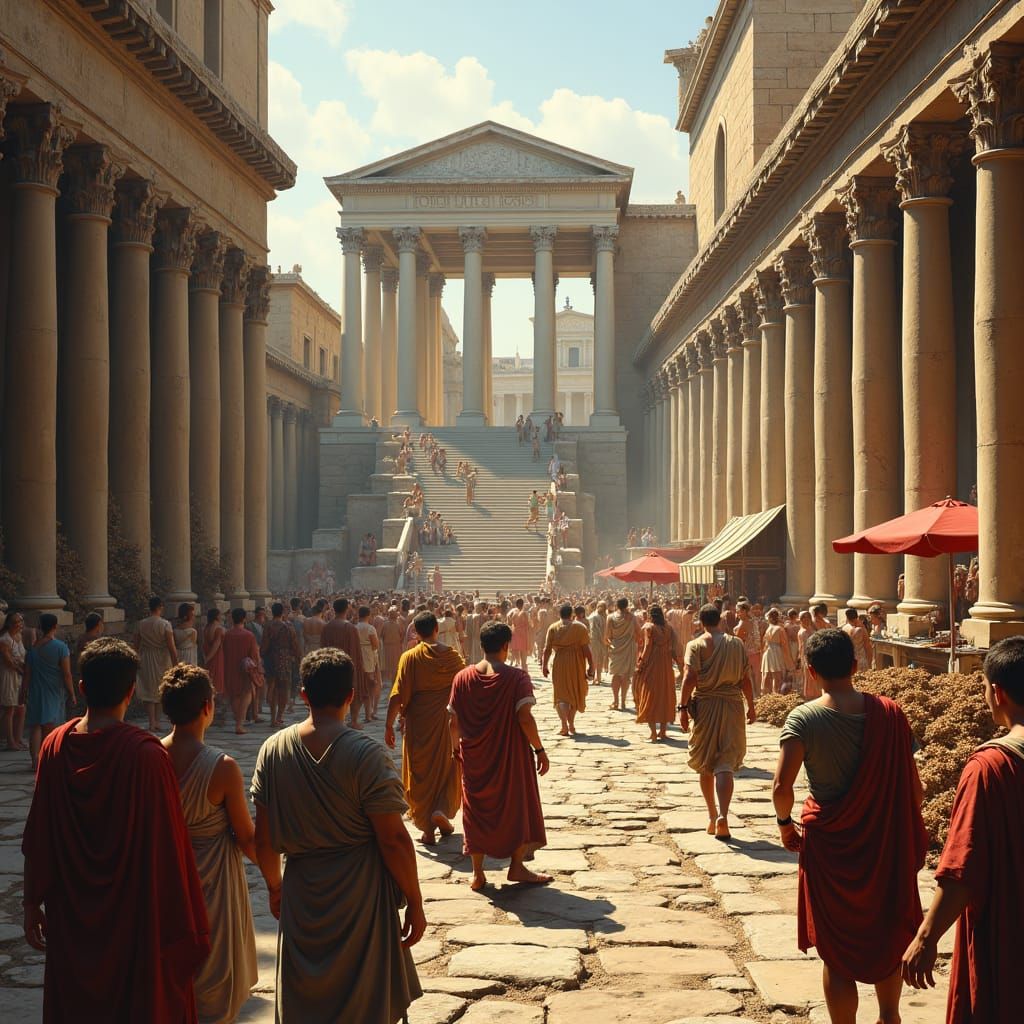 Vibrant Ancient Rome Forum Painting in Classical Style