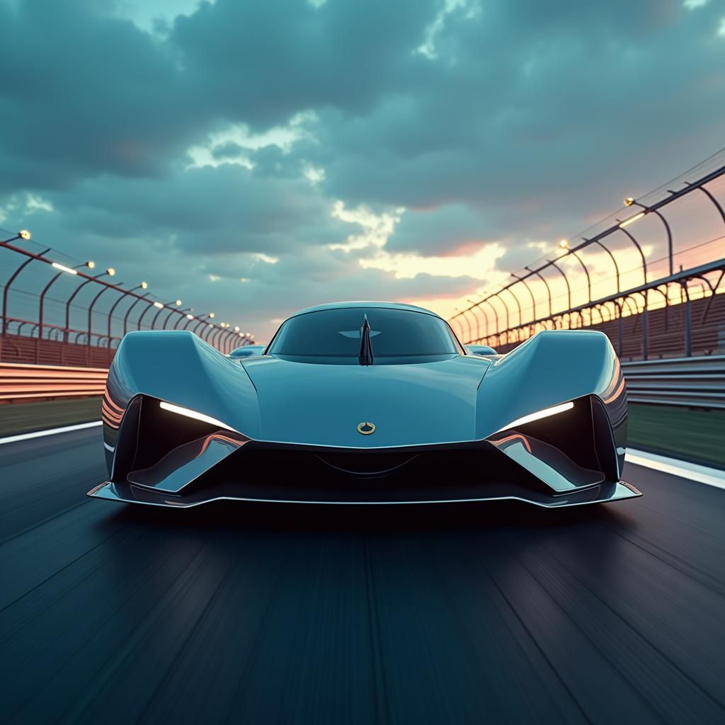 Futuristic Sports Car Races on Neon Track