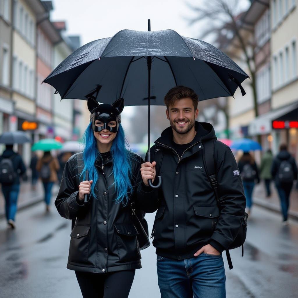Rainy School Run: Elena and Luca Share Umbrella