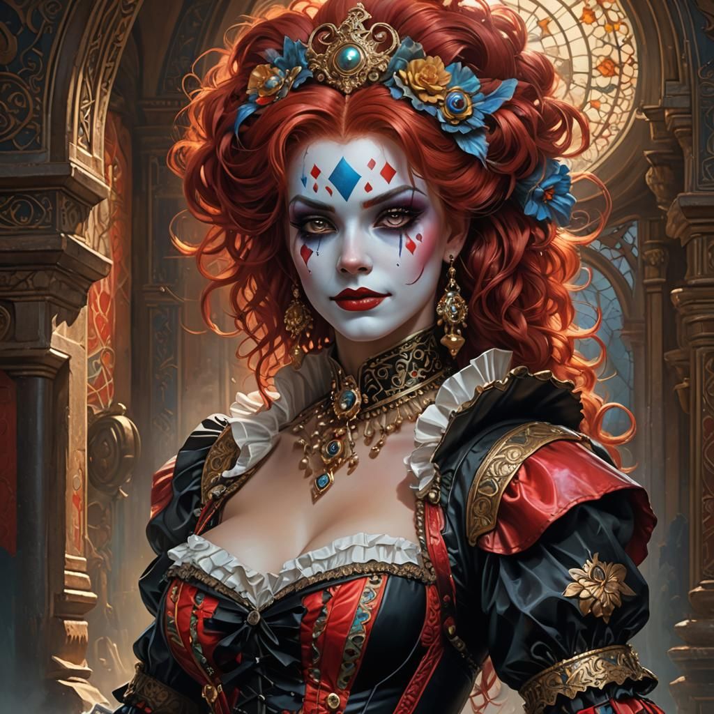 Intricate Harlequin Clown with Detailed Makeup