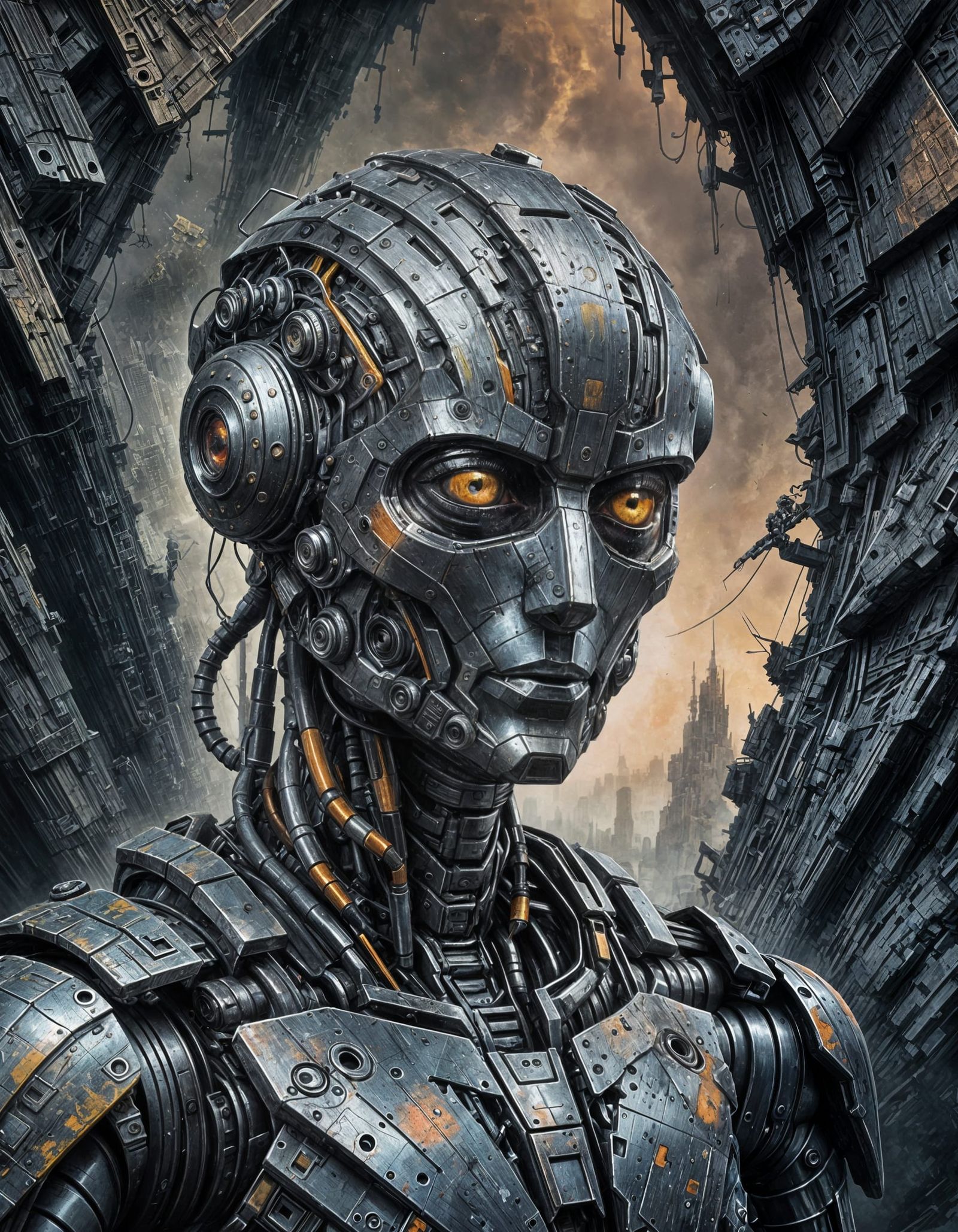 Robot Gazing into Abyss: Crayon Caricature Masterwork