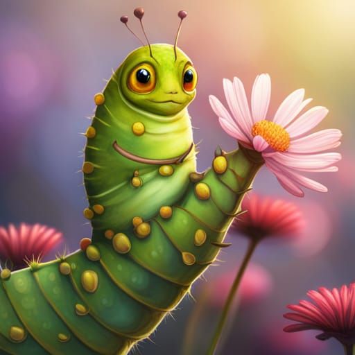Friendly Caterpillar Says Hello on Flower