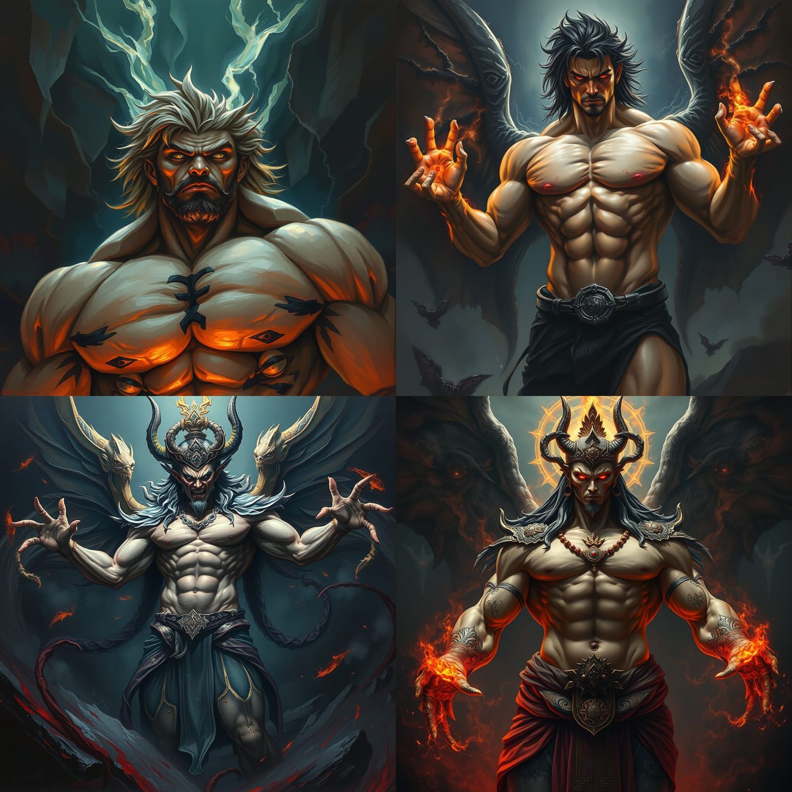 Anime God with Six-Pack Abs, Oil Painting