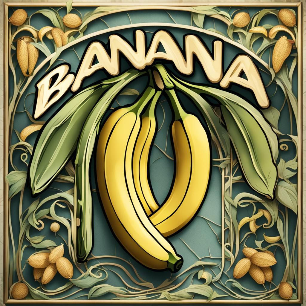 Bananas with Art Nouveau 'Banana' Typography