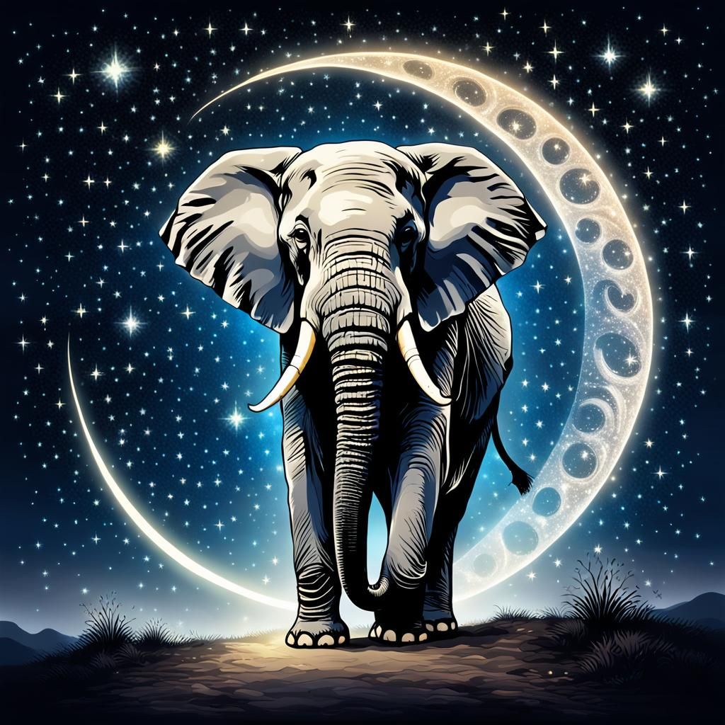 Astral Elephant Under Starry Sky