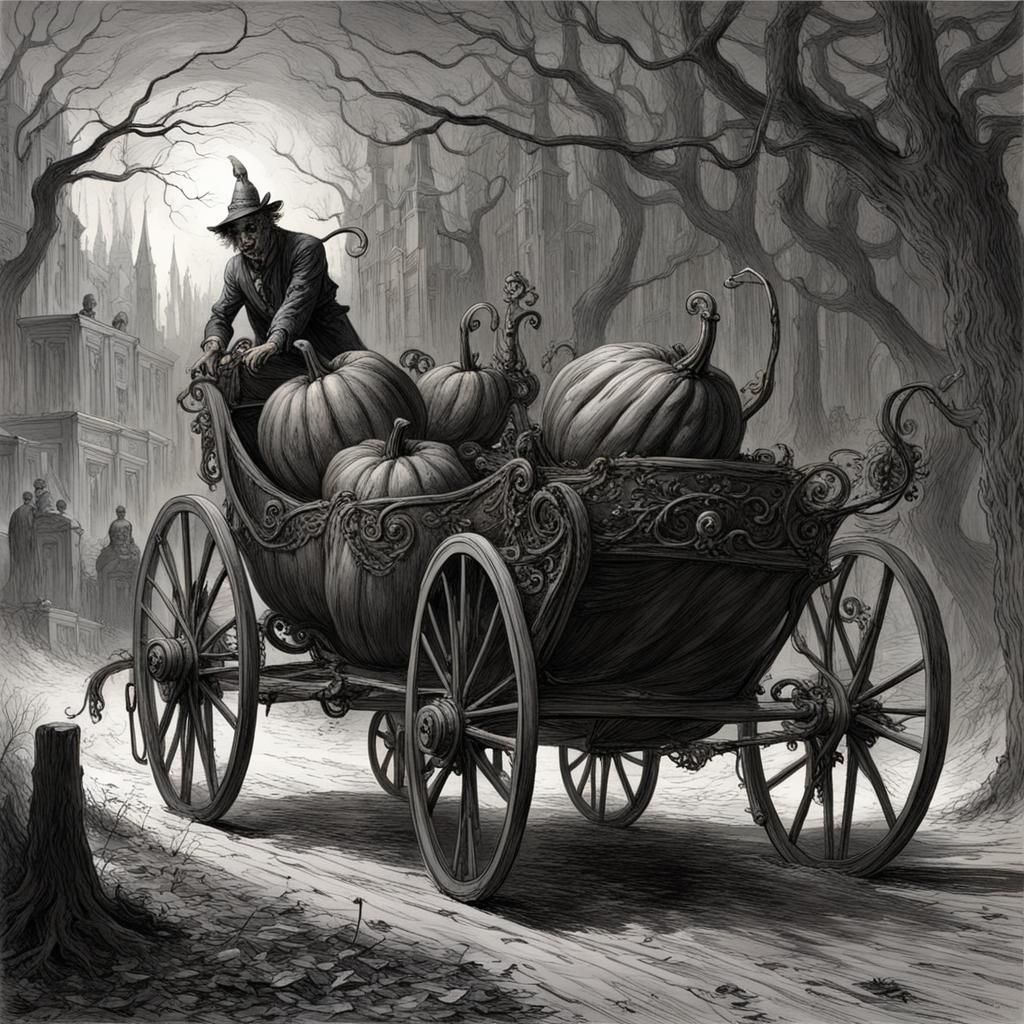 Bloodied Pumpkin Carriage in Gothic Horror Style