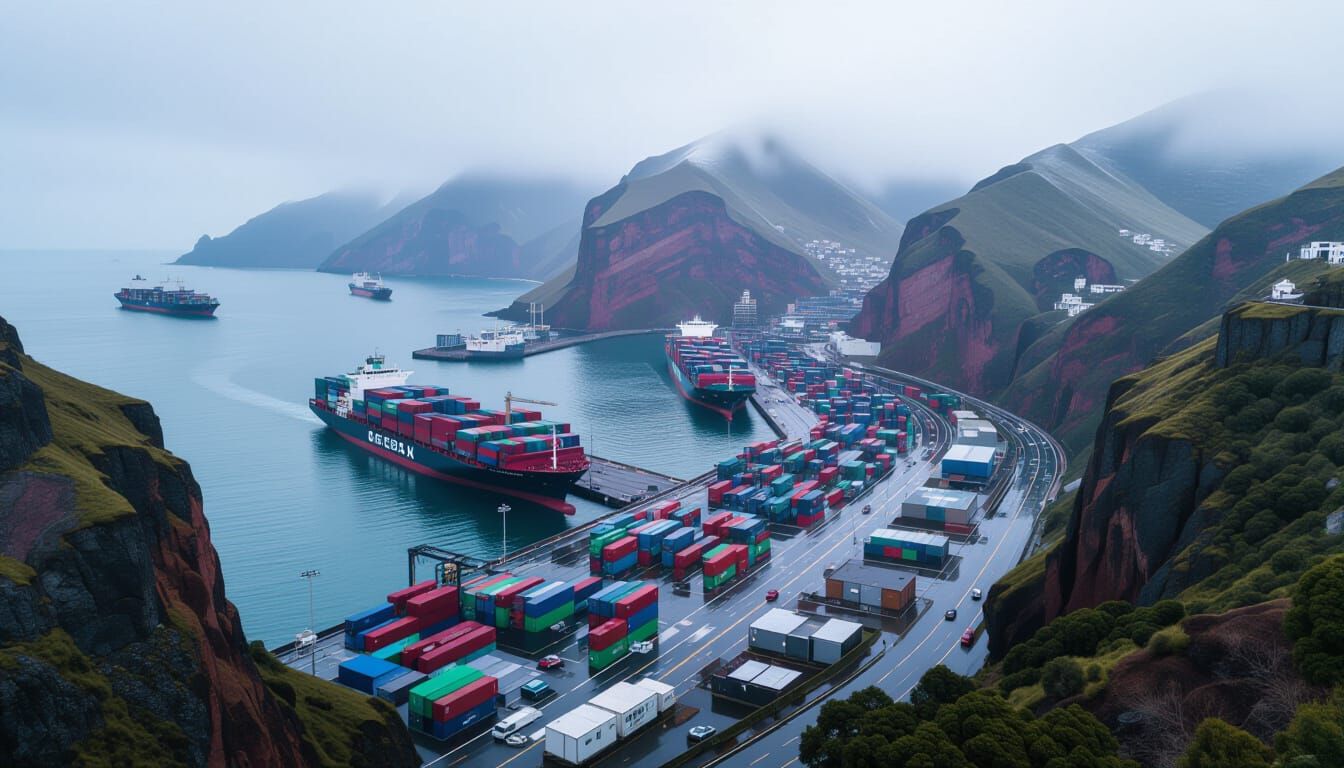Art Deco Cargo Port at the Foot of Cliffs