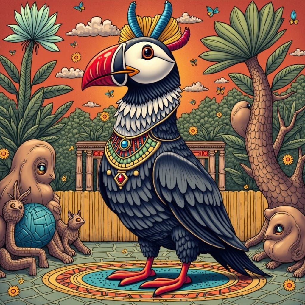 Psychedelic Puffin Egyptian God Hybrid Statue