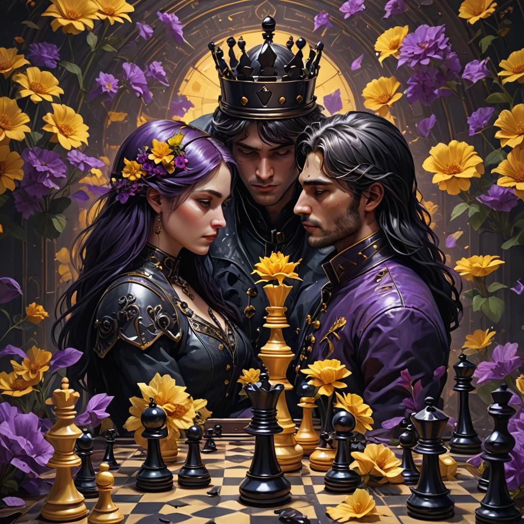 Dark Fantasy: Couple in Love with Chess Pawn