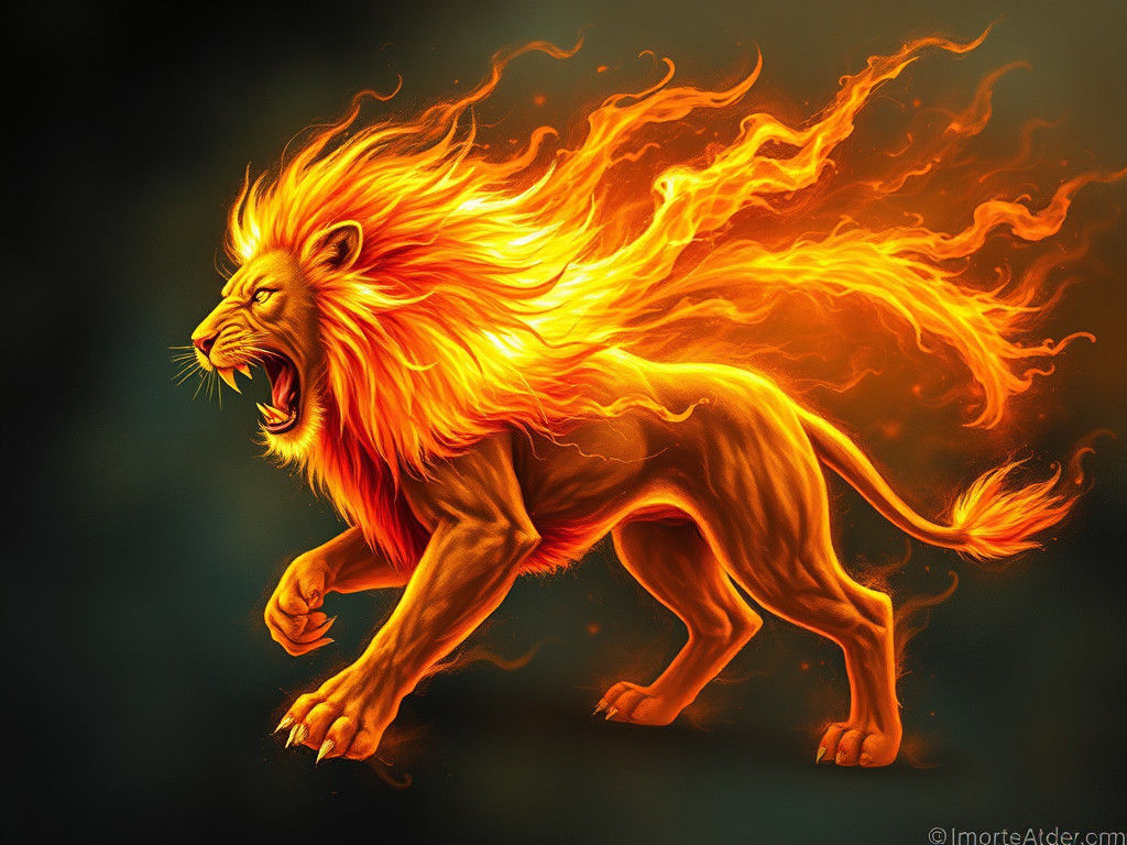 Fiery Light Lion Roaring in Golden Hues