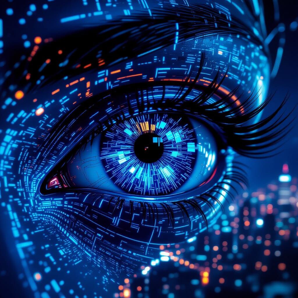 Cybernetic Eye With Glowing Blue Light