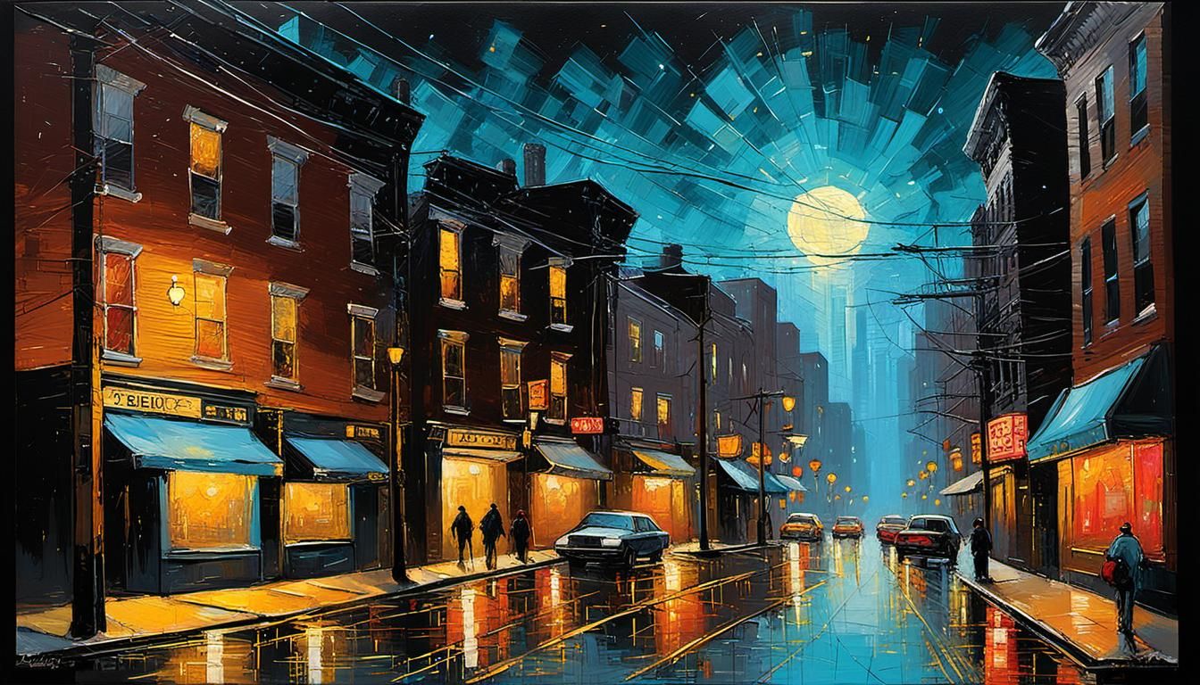 Philadelphia Nightclub in Psychedelic Impasto Style