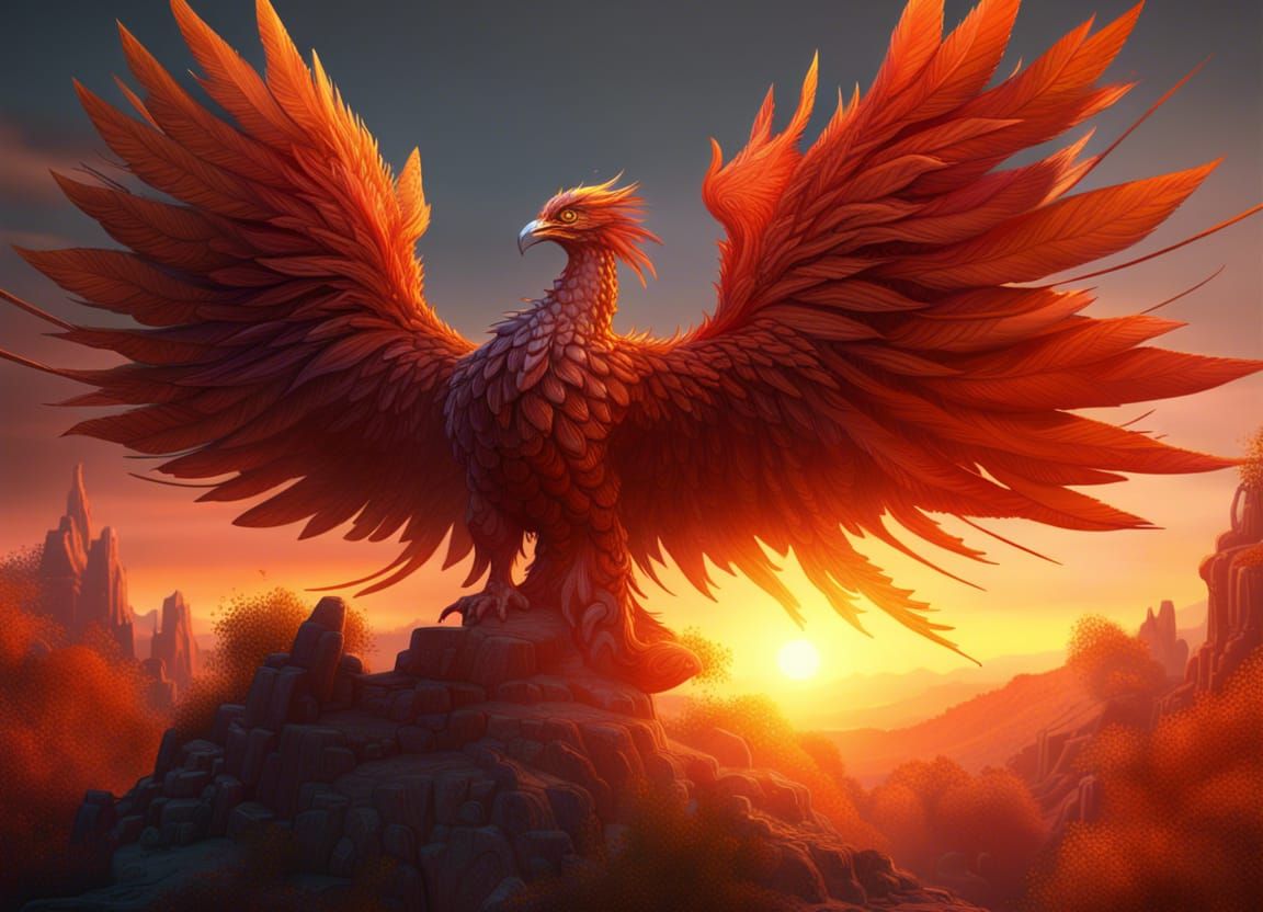 Phoenix Sunset Mountain: Fantasy Concept Art