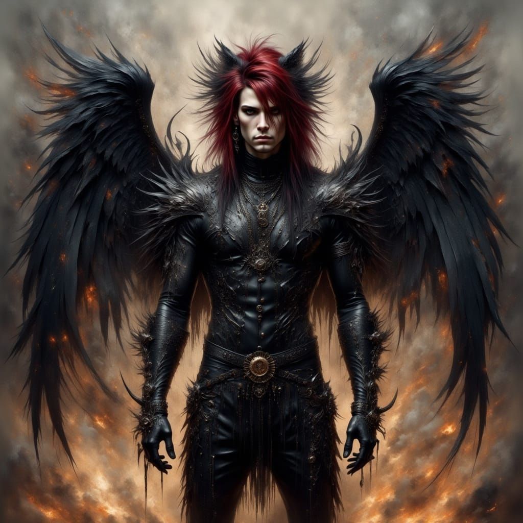 Gothic Rockstar Angel with Fiery Wings